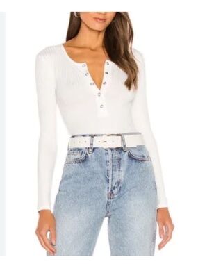 Lovers and Friends Lina White Ribbed Long Sleeve Bodysuit